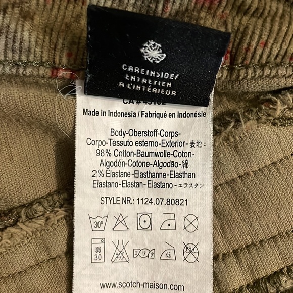 Maison Scotch Floral Print Corduroy Pants Size 31 - Picture 16 of 16